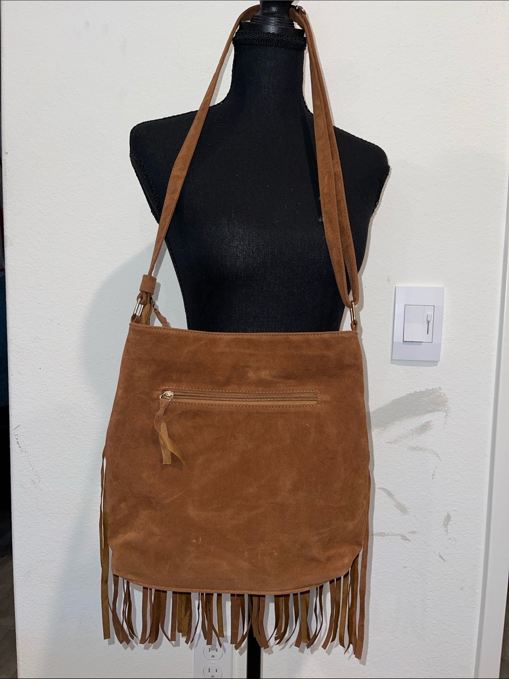 Fringe Suede Crossbody Bag - Brown - Picture 3 of 6
